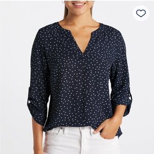 Women’s Fortune + Ivy Tulsa Navy & White polka dot blouse, XL